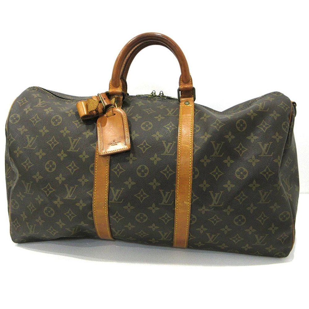 Louis Vuitton Monogram Keepall Bandouliere Travel Bag Canvas Leather Brown
